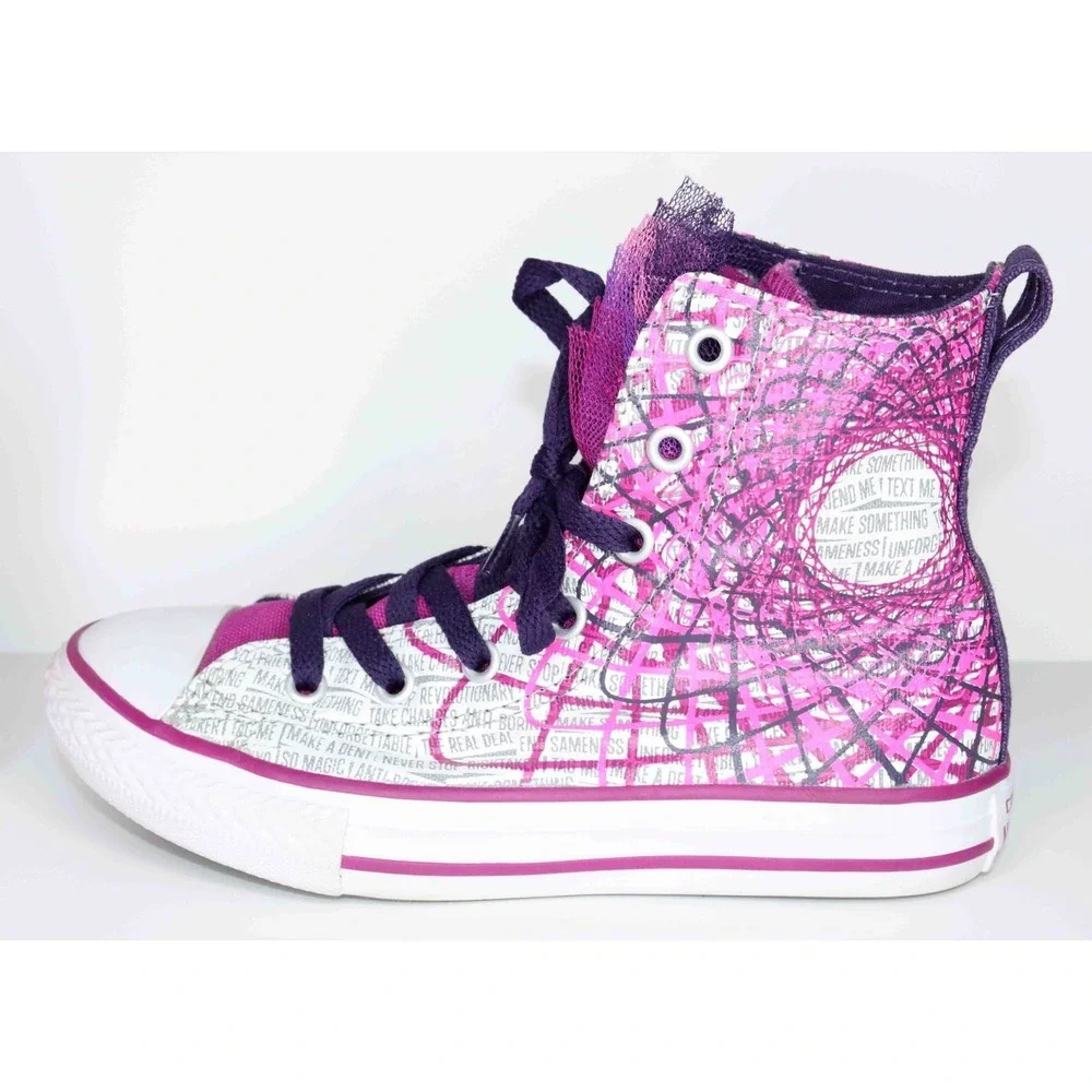 Converse Chuck Taylor Party Pink‎ and Purple Hi Tops with Tulle-Junior Size 1.5
